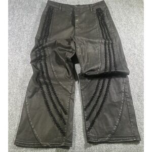Guapi Mens Black 38 Wide Leg Pants Beaded Coated Grunge Streetwear NWOT